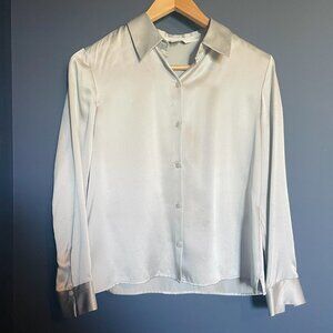 100% Silk Silver Petite Blouse Relaxed fit Small